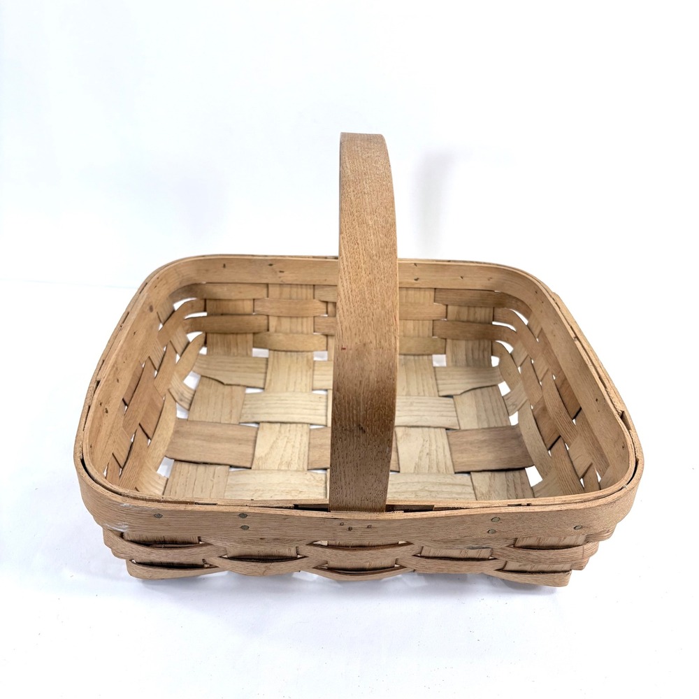 Vintage Basketville Gathering Basket Woven Wood Splint Basket Fixed Handle